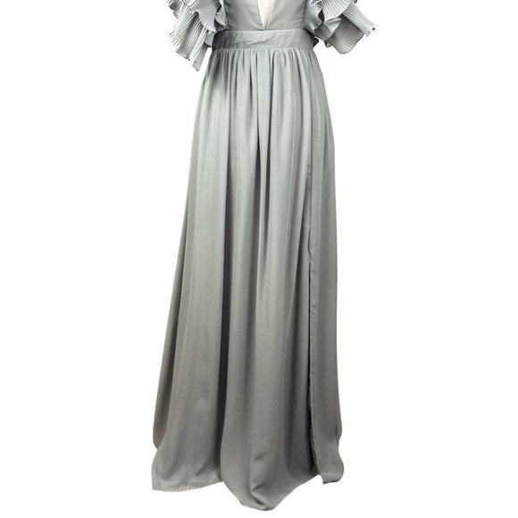 NEW TRUE DECADENSE Womens Sz 10 Gray Cap Ruffle Sleeve V-Neck Evening Maxi Gown - Picture 9 of 16